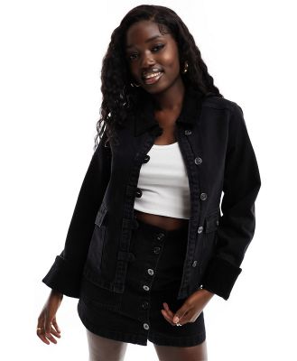 Nobody's Child denim trucker jacket with cord trims in black (part of a set)