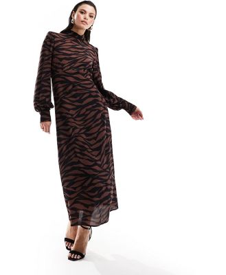 Nobody's Child high neck maxi dress with open back in zebra print-Multi