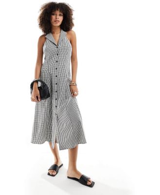 Nobody's Child Lou Lou midaxi dress in mono gingham-Black