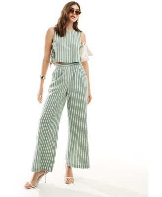 Nobody's Child Parker wide leg pants in green pinstripe (part of a set)
