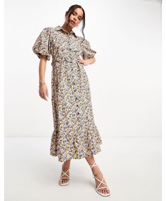 Nobody's Child Samm puff sleeve belted midi dress in ditsy floral-Multi