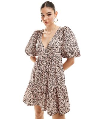 Nobody's Child Vienna puff sleeve mini dress in ditsy floral-Multi