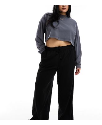 Noisy May Curve drawstring wide leg pants in black