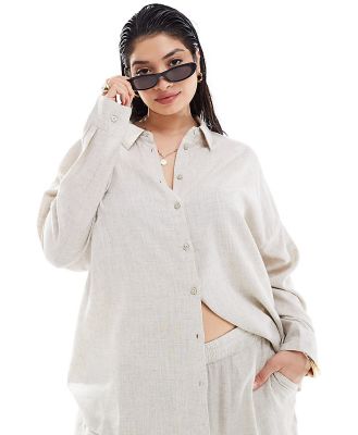 Noisy May Curve linen mix shirt in oatmeal (part of a set)-Brown