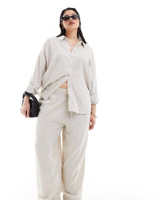 Noisy May Curve loose fit linen mix pants in oatmeal (part of a set)-Brown