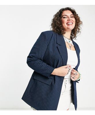 Noisy May Curve oversized dad blazer in navy pinstripe (part of a set)-Grey