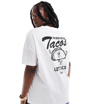 Noisy May Curve oversized t-shirt with taco back print in white