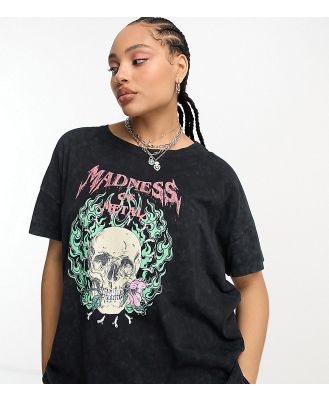 Noisy May Curve skull t-shirt in acid wash black