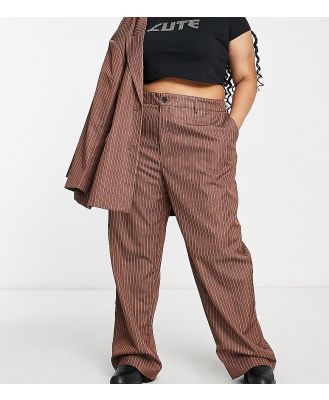 Noisy May Curve straight pants in tan pinstripe (part of a set)-Brown