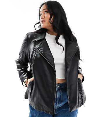 Noisy May Curve zip up PU jacket in black
