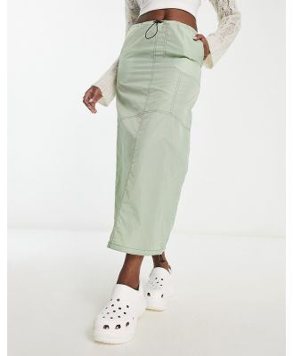 Noisy May drawstring toggle maxi parachute skirt in green-White