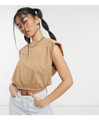 Noisy May Exclusive crop top with padded shoulders in camel-Brown