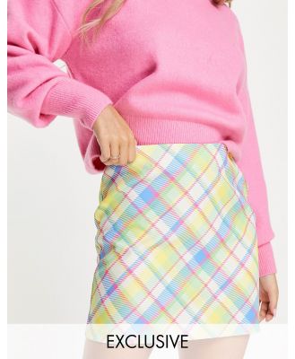 Noisy May Exclusive mini skirt in pastel check-Multi