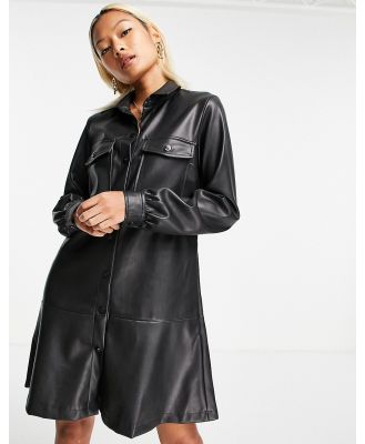 Noisy May faux leather peplum shirt dress in black