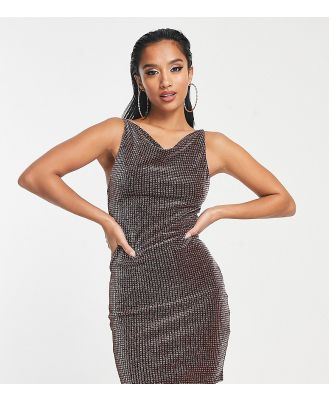Noisy May Petite cowl neck shimmery cami mini dress in copper-Brown