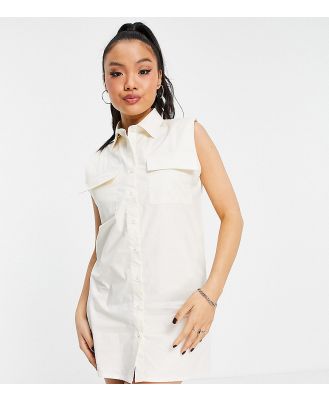 Noisy May Petite Exclusive padded sleeveless shirt in cream-Multi