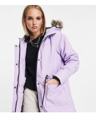 Noisy May Petite faux fur hood parka coat in lilac-Purple