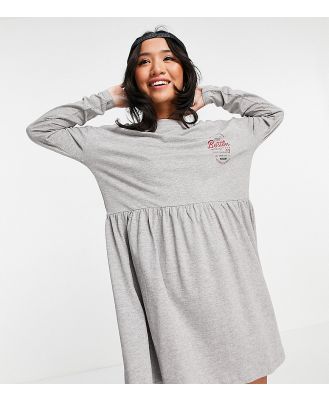 Noisy May Petite jersey smock dress with collegiate motif in grey marl