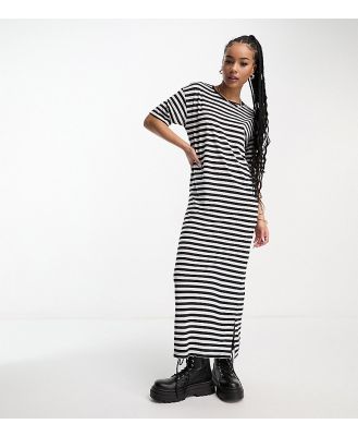 Noisy May Petite maxi t-shirt dress in black & white stripe-Multi