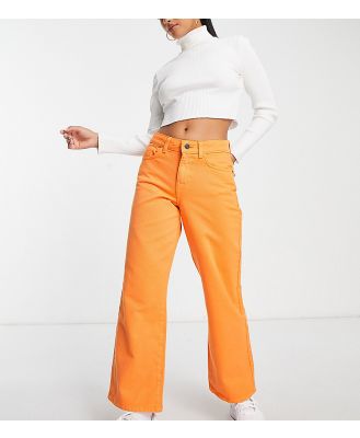 Noisy May Petite mid rise wide leg jeans in vibrant orange
