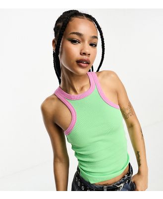 Noisy May Petite racer neck singlet top with contrast binding in green