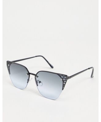 Noisy May rimless cat eye sunglasses with blue tint lenses