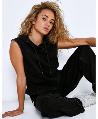 Noisy May sleeveless denim hoodie in washed black (part of a set)