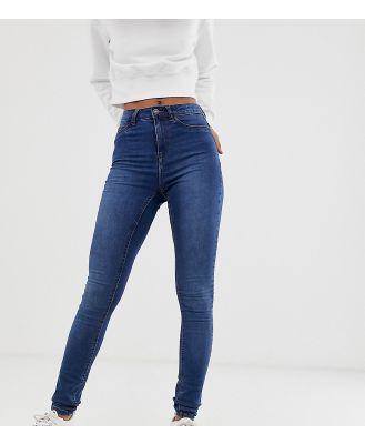 Noisy May Tall Callie high waist skinny jeans in mid blue wash-Black