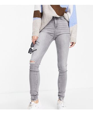 Noisy May Tall Callie high waisted ripped knee skinny jeans in light grey
