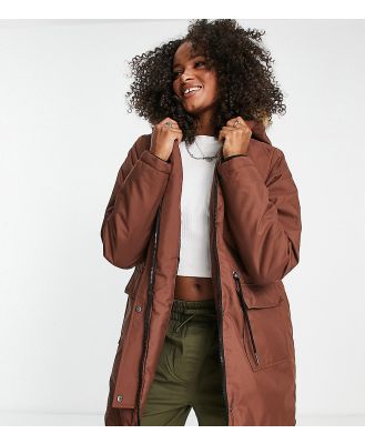 Noisy May Tall faux fur hooded parka coat in chocolate brown