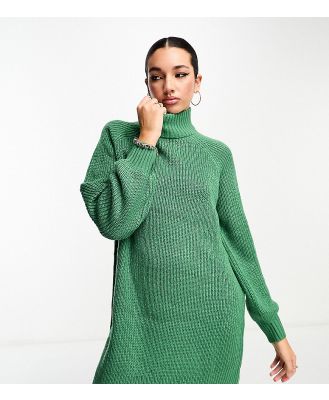Noisy May Tall high neck balloon sleeve mini jumper dress in green