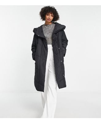 Noisy May Tall longline padded coat with hood in black