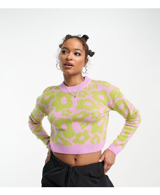 Noisy May Tall scoop neck jumper in lime & purple floral-Multi