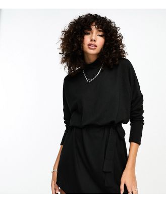 Noisy May Tall tie detail knitted mini dress in black