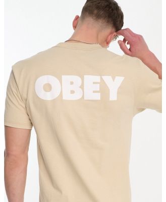 Obey bold logo back print t-shirt in beige-Neutral