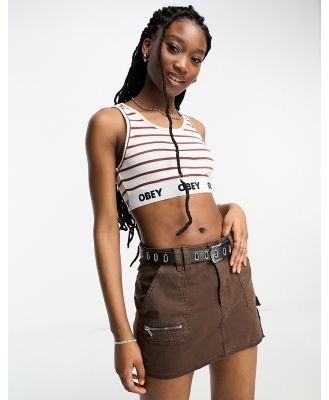 Obey Lisa sepia stripe crop top in white