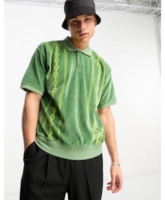 Obey Pensa velour polo shirt in green