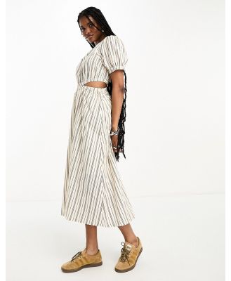Object cut out side midi dress in neutral stripe-White