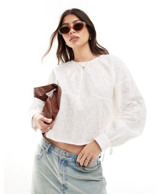 Object drawstring broderie top with raglan sleeve in white