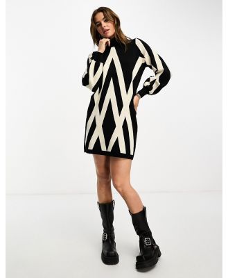 Object knitted jumper dress with high neck in mono print-Black