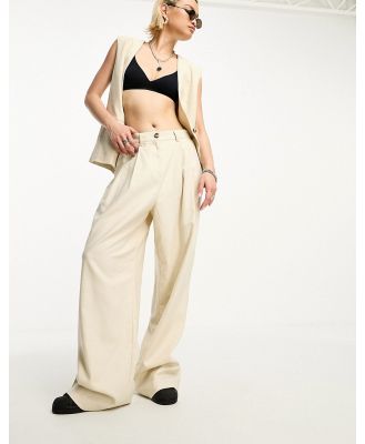 Object linen mix wide leg dad pants in cream (part of a set)-Neutral