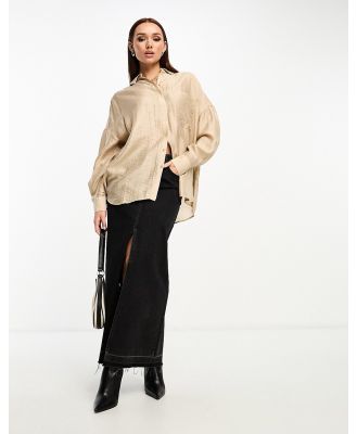 Object oversized shirt with sheen in cream-Neutral
