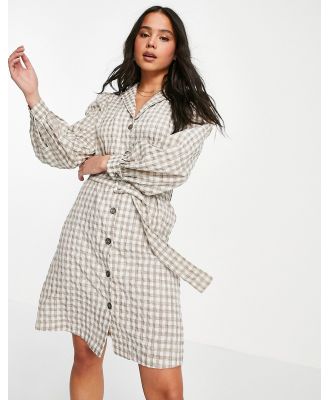Object shirt dress with self belt in gingham print-Multi