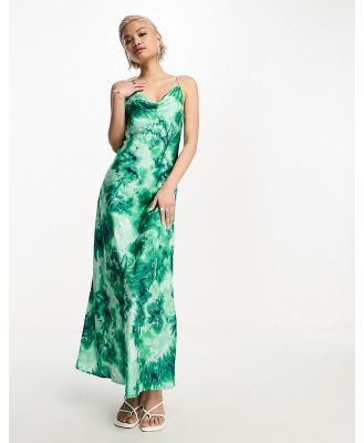 Object strappy midi dress in green abstract print