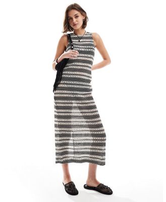 Object striped crochet maxi dress in black