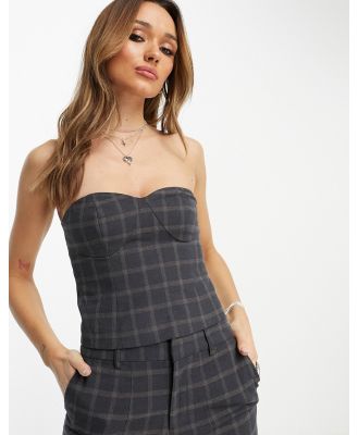 Object tailored corset in grey check (part of a set)-Black