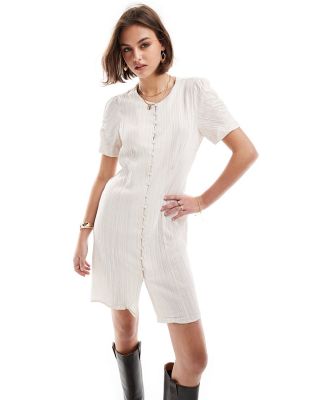 Object textured button down mini dress in off white