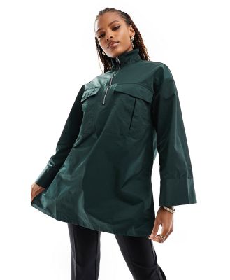 Object zip high neck nylon tunic top in duffle bag green