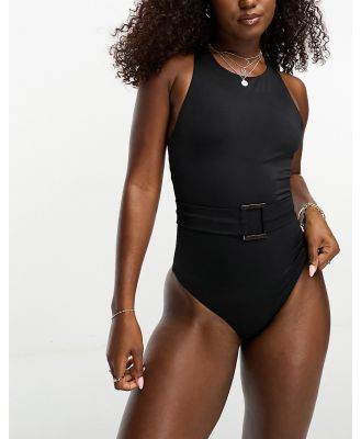 Onia high neck belted swimsuit in black