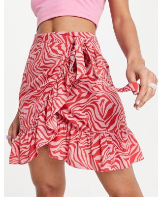 Only Cody wrap skirt in pink zebra print-Multi